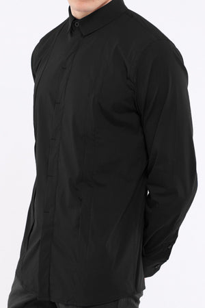 DonandMerit men’s shirt BCN01 black cotton stretch 5 “invisible” zipper pockets